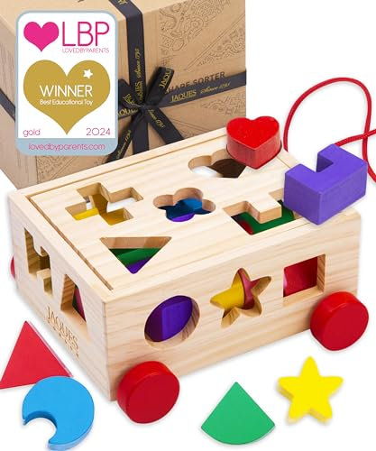 Jaques of London Wooden Shape Sorter for 1 year olds | Pull Along Wooden Toys for 1 2 3 Year Olds | Montessori Toddler Toys | Since 1795