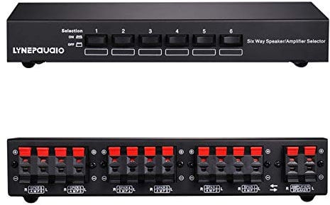 Selettore a due vie per comparatore di altoparlanti/amplificatore stereo professionale a sei porte, accetta cavi per altoparlanti fino a 12 AWG