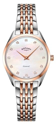Rotary Women's Ultra Slim Watch with Stainless Steel Strap & Deployment Clasp LB08012/41/D (Silver & Rose Gold)