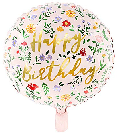 Palloncino in pellicola rosa chiaro con fiori e scritta Happy Birthday, 35 cm, accessorio per feste