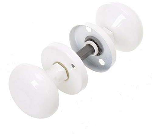 Aqbau Pomo para Puerta Redondo 2 Piezas Blanco | Tiradores de Puertas Interiores y Exteriores Aluminio Pintura Electrostática | Juego Completo de Manillas de Puertas con Perno y Tornillos