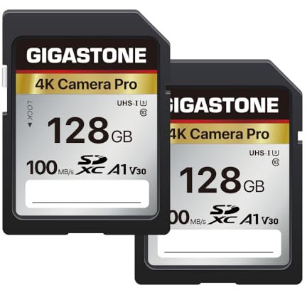 GIGASTONE 4K Kamera Pro 128GB SDXC Speicherkarte 2er-Pack mit bis zu 100 MB/Sek. für Digitalkameras Canon Sony Olympus, 4K UHD Videoaufnahmen UHS-I U3 V30 Klasse 10