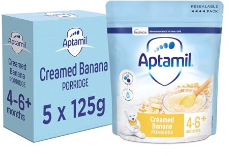 Aptamil Creamed Banana Porridge Baby Food Cereal, 4-6+ Months, 125g (Pack of 5)