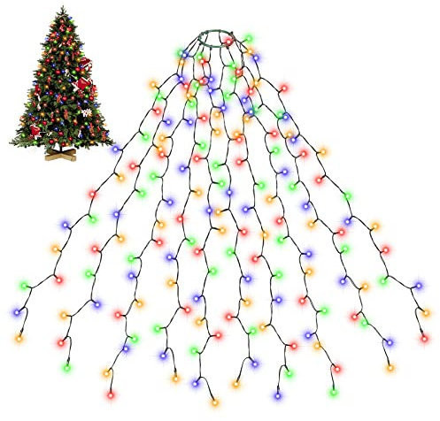 SALCAR Easy to Assemble Christmas Tree Lights, 3m x 10 Strands Christmas Fairy String Lights with 350 LEDs Mains Powered, 8 Modes Memory Timer Function Christmas Lights for 7ft -12ft Tree - Multicolor