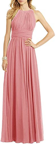 N/ C Robe de demoiselle d'honneur sans manches plissée pour femme, vieux rose, 46