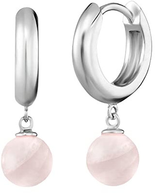 Engelsrufer Damen Creole aus Sterling Silber mit Rosenquarz Perle Anhänger, Clipverschluss, nickelfrei, 13mm, ERE-RQ-CR