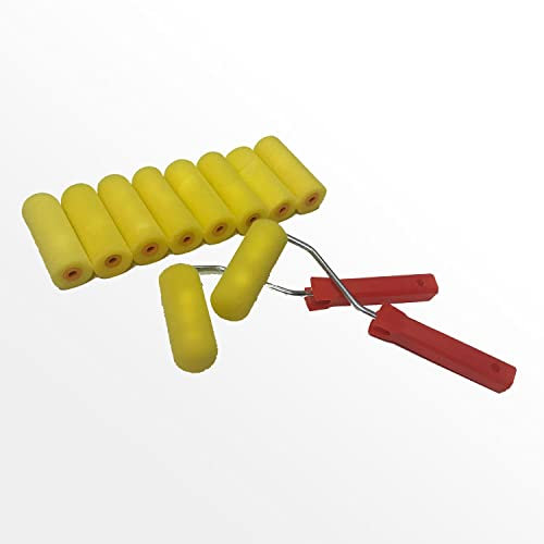 Lackierset: 10 x Schaumwalzen 10 cm fein gerade / 2 x Farbroller Bügel/Lackierwalze Lackierrolle Schaumstoff-Walze/Farbwalzen-Bügel Aufsteckbügel