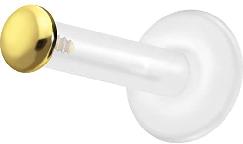 PIERCINGLINE PTFE Labret mit Gewinde TITAN AUFSATZ SCHRAUBDISC FLACH Piercing Lippe Nase Ohr Helix Tragus Medusa Goldfarben 2 mm Disc 1,2 x 7 mm