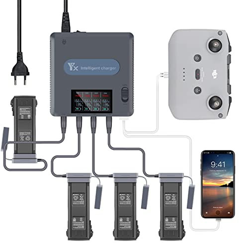 WANGCL 6 in 1 LCD Display Dualer Lademodus Akkuladegerät Intelligentes Ladegerät Hub Ladestation für DJI Mavic 3 Drohne