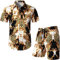 LucMatton Herren 2-teilige Luxus Leopard Print Outfits Stylische Kurzarm Button-Up Shirts und Shorts Set für Club Party Weißgold Klein