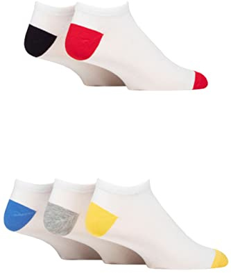 SockShop Wildfeet Mens Bamboo Trainer Socks Pack of 5 White Red/Black/Yellow/Grey/Blue Heel & Toe 7-11