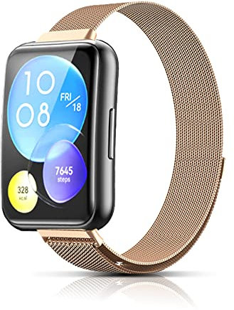 PaceBid Armband Kompatibel mit HUAWEI Watch FIT 2, Metall Gewebte Edelstahl Magnetisch Ersatzband Armband, Klassisches Verstellbarer Uhrenarmband für HUAWEI Watch FIT 2 (Roségold)