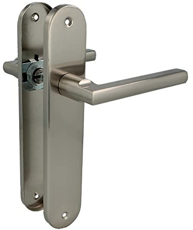 Amig - Juego de Manillas con Placa de Acero para Puertas - Mod. MAI PB - 240 x 45 mm - Cuadradillo de 8 mm - Diseño Elegante y Sencillo - Sin Bocallave - Aluminio Níquel Cepillado