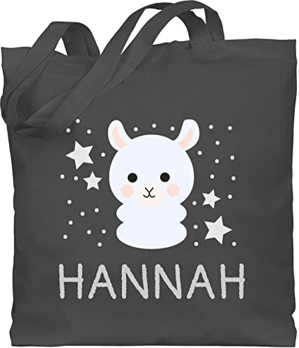 Baumwolltasche - Lama Bild lustig und Dein Name - Unisize - Dunkelgrau - personalisierte kinder tasche kindergarten jutebeutel geschenke henkel stofftasche stoffsackerl beutel taschen stofftaschen