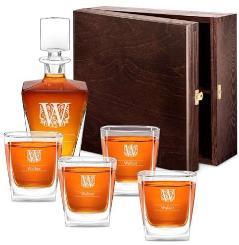 Maverton Customised Whiskey Set for Man, Geometric Decanter and 4/6 Glasses | Carafe and 4/6 Glasses with Engraving, Stylish Barware for Birthday for dad, for Whisky Lovers, Ornament