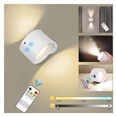 LED Wandleuchte Innen Leselampe Nachtlicht 2 IN 1, Wandleuchte Akku Up and Down 3 Farbmodi Stufenlose Helligkeit, Wandlampe Innen 360° Drehbare Touch Control Aufladbare für Wohnzimmer Flur