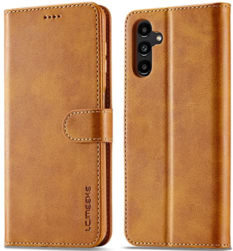 WAURZ Hülle für Samsung Galaxy A34 5G, Handyhülle Schutzhülle Hülle Leder Klappbar Flip Case mit Kartenfach Magnet Ständer Handytasche Hüllen Etui Klapphülle Cover für Samsung Galaxy A34 5G,Gelb