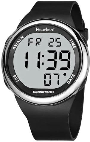 Montre parlante Atomique pour malvoyants et Personnes âgées Montre parlante à Voix française pour aveugles avec Grand écran LCD (Argent)