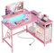 Bestier 106.5CM L-Shaped Desk with Power Outlets & LED Lights, Reversible Corner Desk with Shelves & Hooks for Home Office, Bedroom & Small Spaces