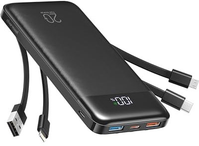 Charmast Power Bank 20000mAh with built-in Cables,Fast Charging 20W PD QC Quick Charge Portable Charger USB C compatiable with Smartphones Tablets and More