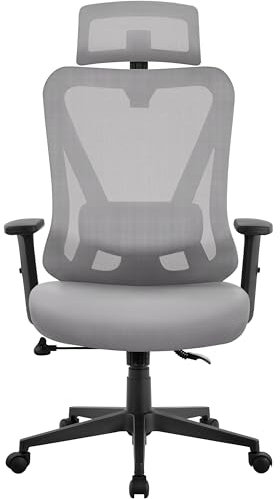 Yaheetech Chaise de Bureau Ergonomique avec Appui-tête réglable, accoudoirs, Soutien Lombaire, Hauteur réglable, Chaise pivotante et Fonction Bascule, Fauteuil de Bureau en Maille, protège Le Dos,