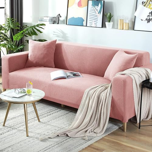 Hearda Sofabezug Stretch 1 2 3 4 Sitzer, Buntes Maiskorn Elastische Antirutsch Couchbezug Waschbar Universal Weich Sofaüberwurf für Sofaüberwurf Möbelschutz (Rosa,3-Seater)