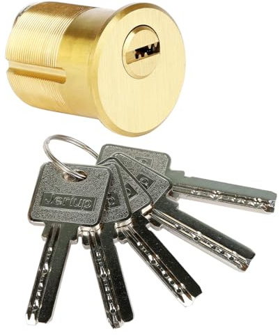 Jeriup Mortise/Rim Lock Single Cylinder,1-1/4(Overall Length: 32mm), Satin Brass, Copper (Brass) Lock core, dimple Keyway, with 5 Keys, Standard Outdoor & Indoor Use, Door Lock Replacement...