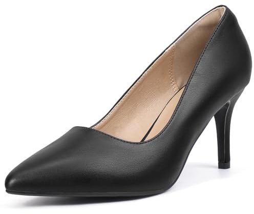 IDIFU Black High Heels Pumps Closed Toe Heels Women's Pumps Stiletto Pointed Toe Dress Shoes Wedding Prom Bridal Work Office Bride Trendy Dressy Comfortable Classic Pumps Shoes(Black Pu,7.5)