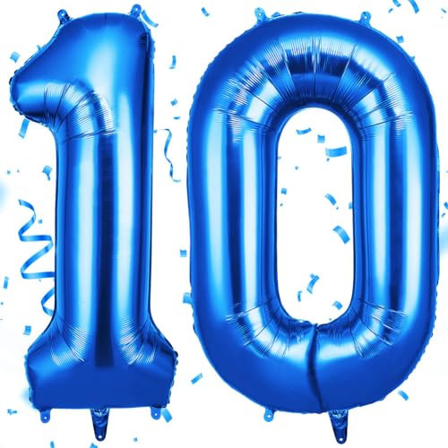 OFFCUP Zahlen Luftballon Blau, Folienballon Zahl 10, 40 Zoll Helium Ballons Geburtstagsdeko Mädchen Junge Kindergeburtstag Party Deko Ballon Zahl Deko zum Geburtstag Silvester Deko Neujahr Deko