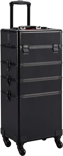Valise Maquillage cosmétique Chariot de Coiffure Trousse de beauté 4 en 1 Noir