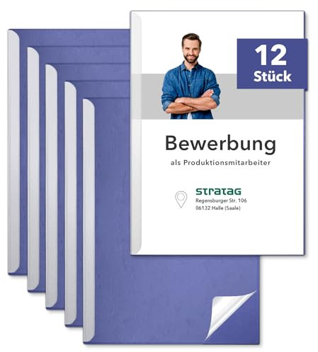STRATAG Klemmschienen-Bewerbungsset Start Basic (Blau, 10 Stück) mit transparentem Deckel aus PP Kunststoff sowie Binderücken aus robustem 290 g/m² Karton Lederstruktur (10 Bewerbungsmappen Blau)
