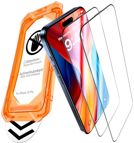 UniqueMe für iPhone 15 Pro für Panzerglas - [Full Screen Displayschutz] Schutzfolie für iPhone 15 Pro Schutzglas,Auto Installation,2 Stück