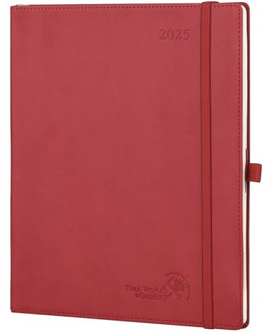 POPRUN Kalender 2025 Wochenplaner Softcover mit PU-Leder, ca. A4 (26,5 x 21,5 cm), 12-Monate-Terminplaner (Jan.2025-Dez.2025) 1 Woche 2 Seite mit 100 GSM FSC®-Zertifiziertem Papier - Burgunderrot