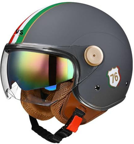 Casque Jet Moto Vintage avec Visière Casque Mobylette Homologué ECE Rétro Demi Casque Moto Vélo Scooter Chopper pour Adultes Homme Et Femme 19,M