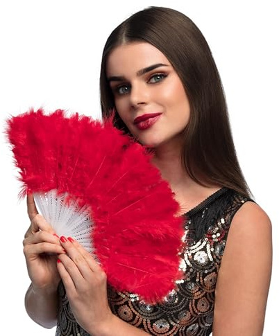 Boland - Fächer mit Federn, 23 cm, ideal für 20er Jahre Kostüme oder eine Charleston Mottoparty, Accessoire für Karneval