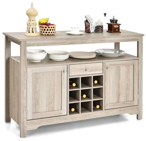 COSTWAY Küchenschrank, Sideboard mit Schubladen, Weinregal, 2 Türen und offenem Regal, Aufbewahrungsschrank für Küche, Wohnzimmer, Esszimmer, 40 x 80 x 116 cm
