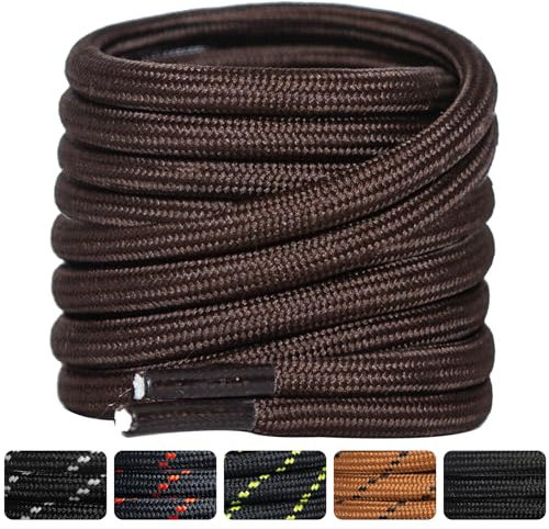 SUBAUM 2 Paar Schnürsenkel Braun für Stiefel,Ersatz Rund Schuhbänder für Arbeitsschuhe Wanderschuhe Trekkingschuhe,Reißfest 4.5mm Dick Brown Boots Shoelace(Dunkelbraun-100cm)