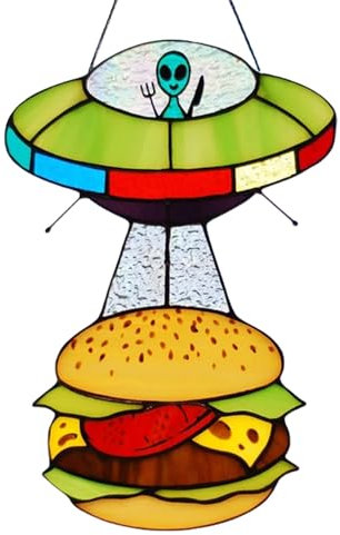 Nuyhgtr UFO Sonnenfänger Alien Sonnenfänger Hamburger Sonnenfänger Buntglas UFO Sonnenfänger UFO Dekoration Elegant und Stilvoll Gemalt UFO Anhänger für Heimdekoration