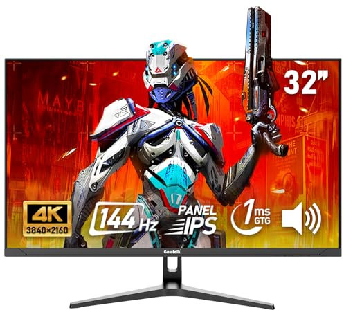 Gawfolk Écran PC IPS 32 pouces, moniteur jeu 4K 144Hz, 1ms, FreeSync, 100%sRGB, Angle vision large 178, haut-parleur incorporé, HDMI2.1, DisplayPort, Compatible avec un montage mural 75*75mm - Noir