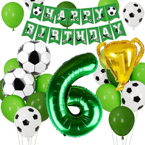 Cadimus Fußball Luftballon 6. Geburtstag, Fussball Deko Geburtstag Kinder 6 Jahre, Geburtstagsdeko Jungen 6 Jahre, Grün Folienballon für Fussball Party Kindergeburtstag