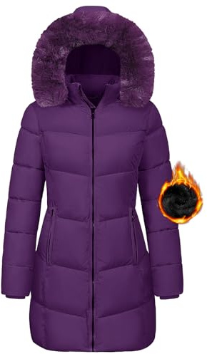 Tuopuda Giacca Invernale Donna Lungo in Pile, Teddyfleece Jacket Zip Termico Giubbotti con Cerniera e Tasche Softshell Piumino Collo Alto Antivento Streetwear Primavera Autunno, Viola, XL