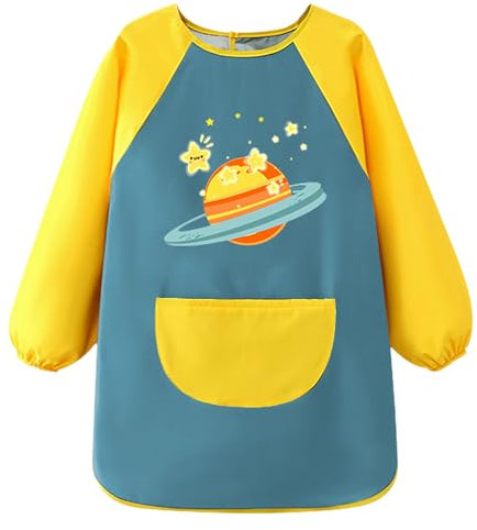 Mecmbj Tablier Peinture Enfant, Blouse Peinture Enfant pour 6 à 12 Ans, Blouse Réutilisable Manche Longue, pour Garçons et Filles pour lécole, Peinture, Cuisine, Activités(Jaune Vert)