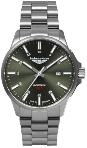 Bauhaus Aviation Herren Uhr analog Automatik mit Titan Armband 2864M-4