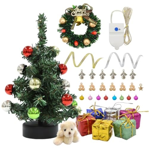 iLAND Miniatur-Weihnachtsbaum mit LED-Beleuchtung, Maßstab 1:12, Tischdekoration für Miniatur-, Feen- und Fantasieszenen