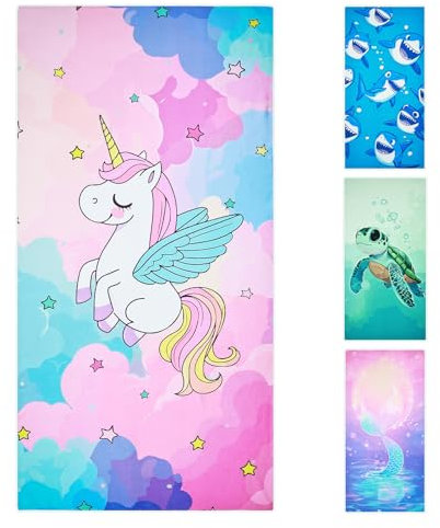 Joyoldelf Serviette de Plage Licorne - 70 x 140 cm Serviette de Bain pour Filles, Rose Microfibre Drap de Plage Enfants, Séchage Rapide Ultra Absorbant Doux Couverture de Plage Piscine Voyage Natation