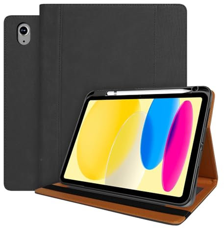 World biz Lederhülle für iPad der 10. Generation, 27,7 cm (10,9 Zoll) Modell 2022, Premium-Leder-Business-Hülle mit Tasche und Stifthalter, automatischer Schlaf-/Wachmodell, iPad 10. Generation 27,7