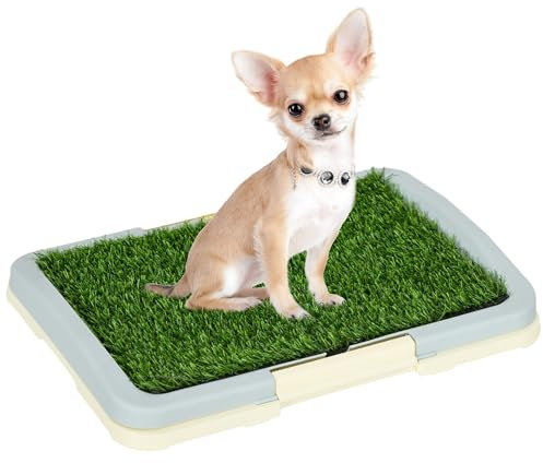 PawHut Toilette pour Chien litière avec Tapis en Gazon Artificiel Plateau et Panneau grillagé, Tapis d'entraînement pour Animaux, 46,5 x 34 cm