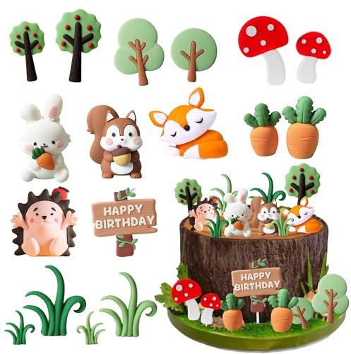 Xietaea Deko Geburtstag Tortendeko Tiere - 17 Stück Waldtiere Geburtstagsdeko Dschungel Tier Kuchendeko, Safari Cake Topper für Kindergeburtstag Baby Shower Dekoration