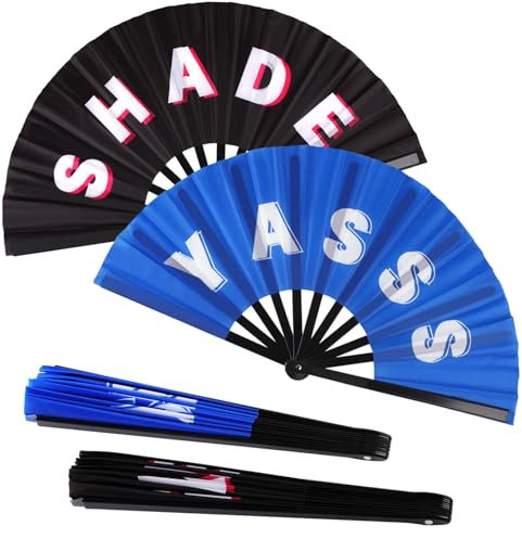 Plzoslly 2 Pack Large Folding Hand Fan Men/Women Rave Fan, Chinese Kung Fu Tai Chi Hand Fan for Dancing, Festival, Gift, Party, Home Decorations(SHADE&YASSS)