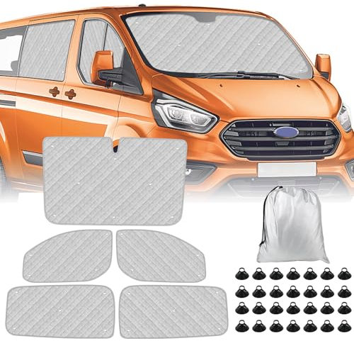 Opaltool Internal Thermal Blind for Transit Custom 2012-2025, 5PCS Insulated Windscreen Covers, UV-Proof & Waterproof, Foldable Reflective Sunshade for Camper Van Privacy & Temperature Control